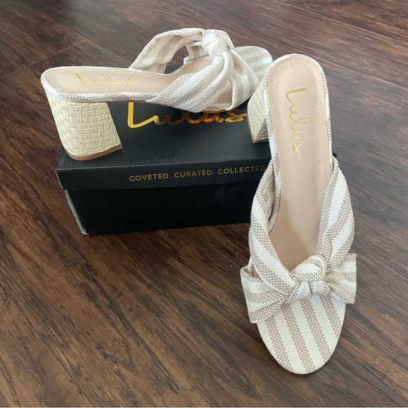 NWT - Kent Nude and White Striped Knotted High Heel Slide Sandals - Picture 5 of 7